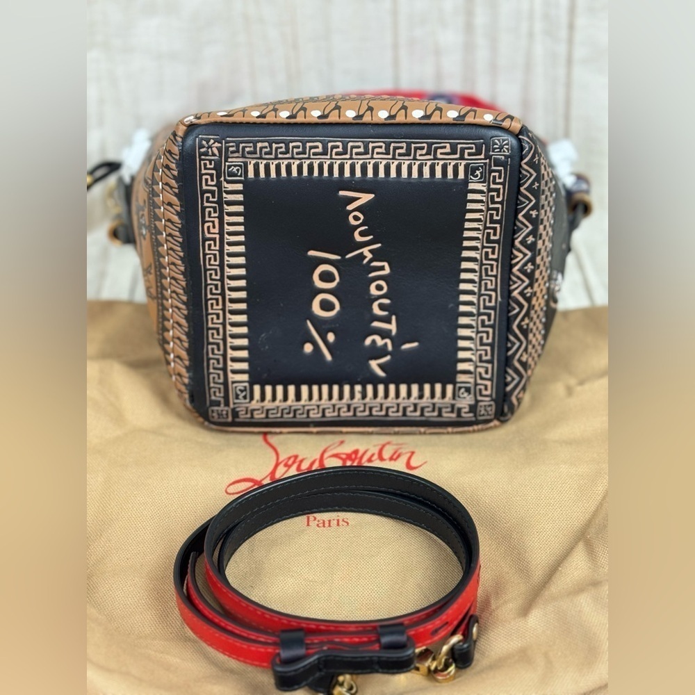 CHRISTIAN LOUBOUTIN Greekaba Mini Embossed Antique Bucket Bag In Multi/Black. - Picture 12 of 16